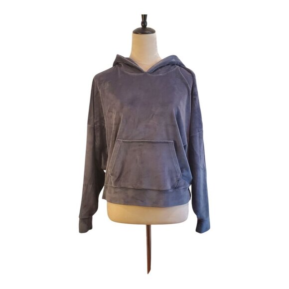 AMERICAN EAGLE SZ M  Gray Velour Sweatshirt Cozy Ever After Cropped Hoodie - Picture 1 of 9